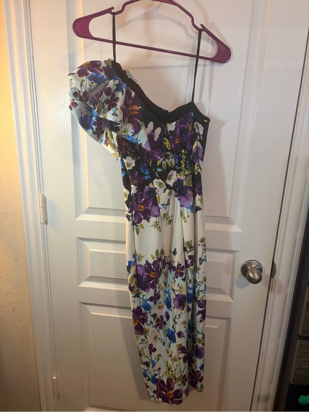 Floral One-Shoulder Maxi Dress in Purple and White